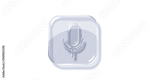 Microphone icon in glass square, voice recognition concept