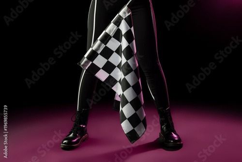 Young woman with racing fla...