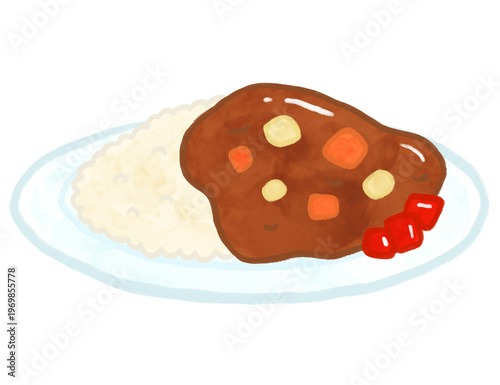水彩風カレーライスのイラスト / Watercolor style Japanese curry rice illustration