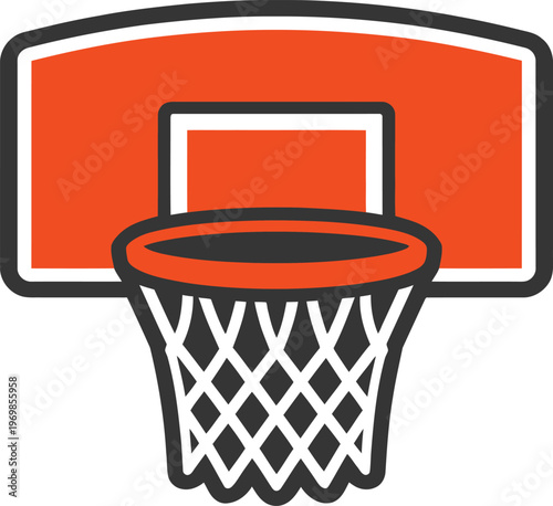 Basketball hoop, orange backboard, white net, sports icon, athletic symbol