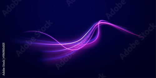 Glowing neon lines stretch into the distance. Vibrant gradients shift between blue and violet hues. Motion conveys high-speed digital energy.
