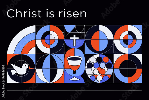 Abstract geometric illustration celebrating the resurrection of christ with vibrant colors