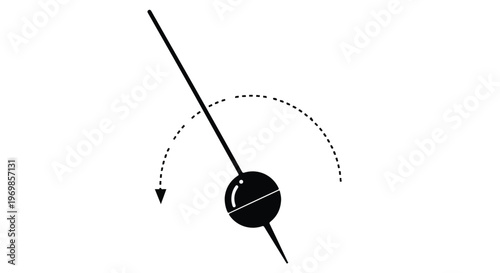 Black and white clock hand moving in circular motion with dotted line, symbolizing time passage and rotation concept