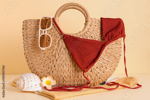 Wicker bag with stylish bik...