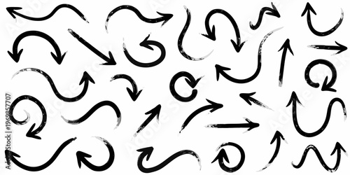 Collection of hand drawn black arrows pointing in various directions on white