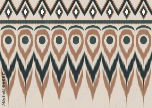 Ethnic Ikat Feather Border Pattern in Earthy Tones