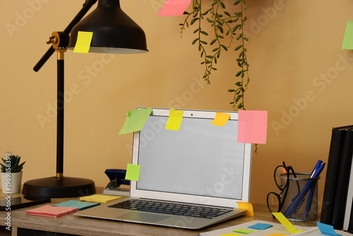 Workplace with blank laptop...