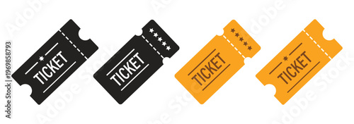 Event ticket icons. Cinema Ticket Icon Set with Film Camera Symbol, Movie Admission Pass Vector Illustration Outline and Solid Fill Minimal Design for Theater Booking, Entertainment Event Entry