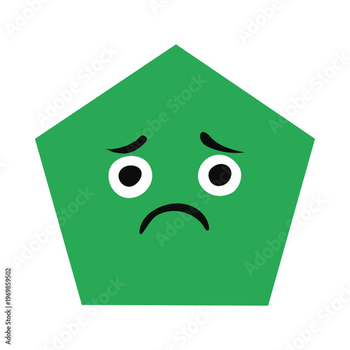 A green pentagonal emoticon with a frowning face