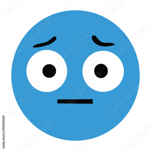 A blue circle with a neutral face and surprised eyes