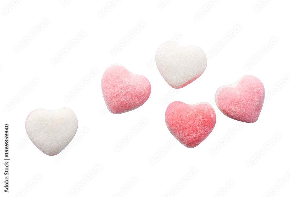 Obraz premium pink heart shaped candies isolated on white background
