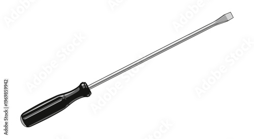 Flathead Screwdriver Tool with Black Handle Isolated on White