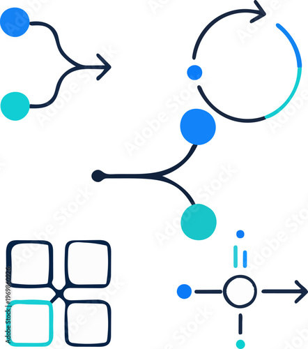 Data Integration and Synchronization Flow Icon Set for Dashboard UI and Dev Ops. for DevOps dashboards, API integration guides, and server monitoring interfaces