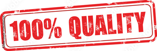 Red grunge stamp with 100% quality guarantee for commercial use, ensuring customer satisfaction, and reinforcing product reliability and brand trust for advertising and marketing materials