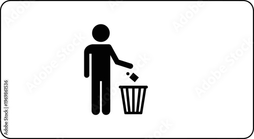 Person disposing trash into a bin, isolated white background.