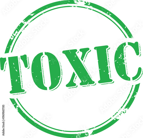 Warning Label - Graphic Illustration of a Toxic Stamp Design with a Green Border - Highlighting Hazard, Danger, and Alert for Product Packaging and Workplace Safety