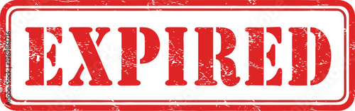 Expired Rubber Stamp: Bold Red Imprint on White Background - Indicating Deadlines, Validity, and Time Sensitive Matters for Documents, Notices, and Legal Paperwork. Grunge Texture for Impact