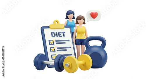 Healthy Lifestyle 3D Icons: Diet, Fitness, and Well-being