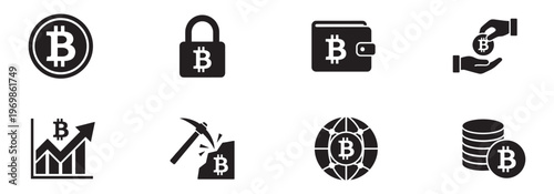 Bitcoin cryptocurrency mining and digital finance icon set. Vector Illustration.	
