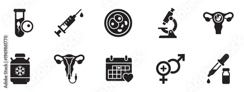 Human Reproduction and In Vitro Fertilization IVF Medical Icon Set. Vector Illustration.	
