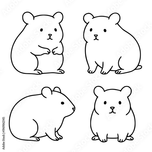 Hamster set vector illustration, in outline, for animal coloring design, isolated on transparent background PNG