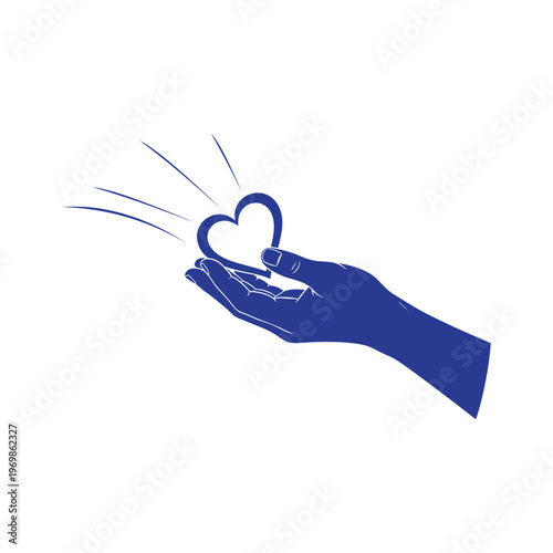 Hand gives heart vector icon, give love symbol concept, human hand holding heart, give and share your love.