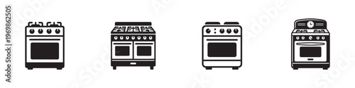 Kitchen Gas Stove and Oven Icons Set for Home Appliance and Cooking. Vector Illustration.	
