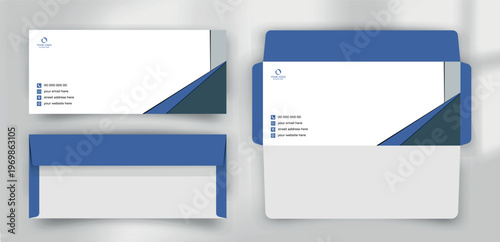Modern Royal Blue and Slate Grey Geometric Angle Business Envelope
