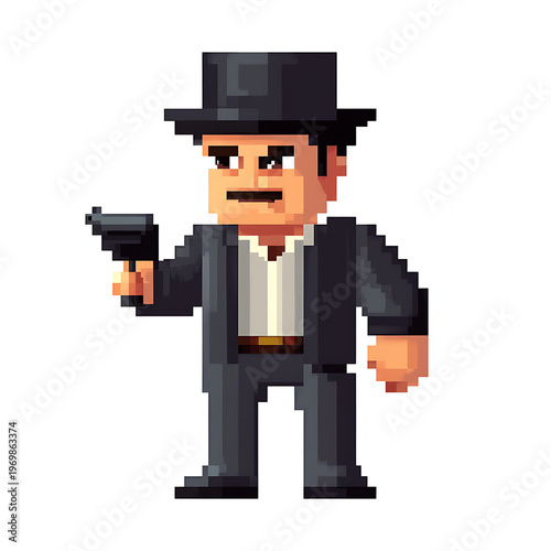 Retro Pixelated Gangster Vector Artwork