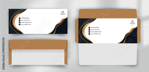 Luxury Black and Tan Fluid Wave Business Envelope Template
