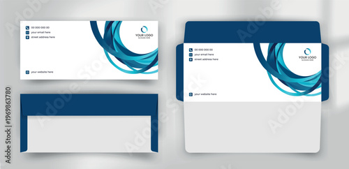 Modern Blue Overlapping Circular Ring Business Envelope Template
