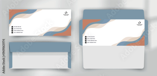 Modern Mustard and Charcoal Layered Wave Business Envelope Template
