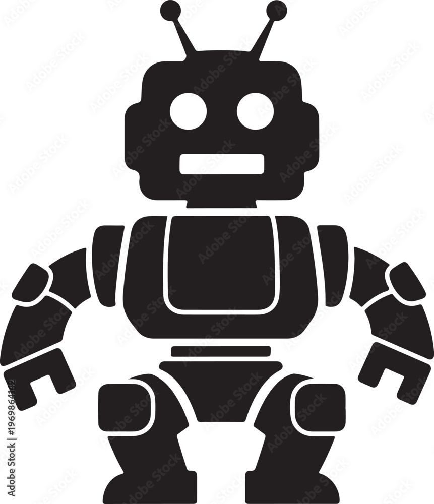 Fototapeta premium A black robotic figure with antennae and a rectangular body a silhouette