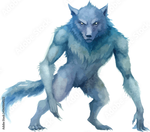 Werewolf Watercolor, Mythical Fantasy Creature Clipart, Isolated Vector