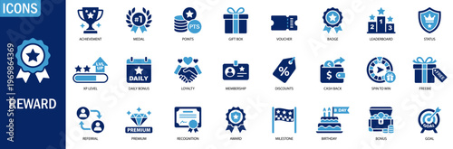 reward icon set. solid icons collection for web. vector illustration	