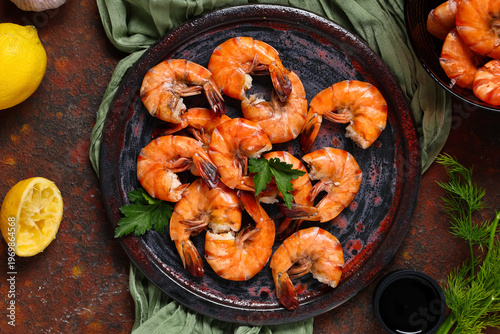 Plate of tasty boiled shrim...