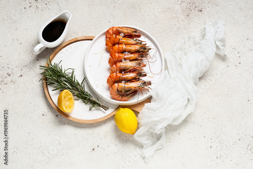 Plate of tasty boiled shrim...