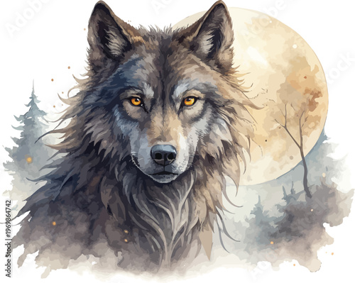 Watercolor Werewolf Painting, Fantasy Creature Clipart, illustration isolated on white background