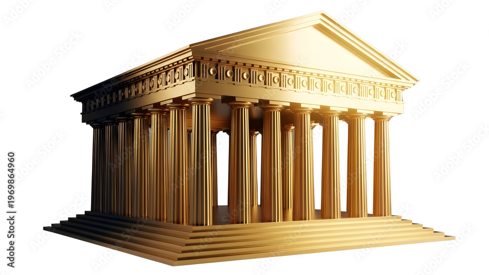 Fototapeta premium A 3D model of a classical building with columns on transparent background