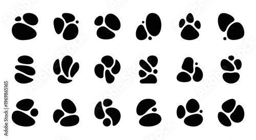Abstract pebbles stones set, black silhouette