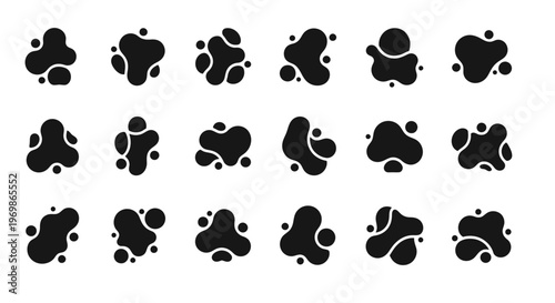 Black fluid shapes set. Abstract blob design elements.