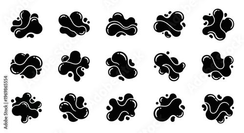 Black ink blots set. Abstract liquid shapes.