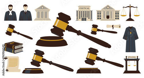 Judge gavel and law court tools.