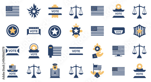 American Voting Rights Icons Set.