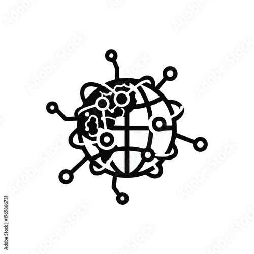 Viral, microscopic, black and white, vector illustration of a virus, global health concept, medical symbol, infectious disease icon