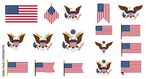 American Bald Eagle Symbols Icons.