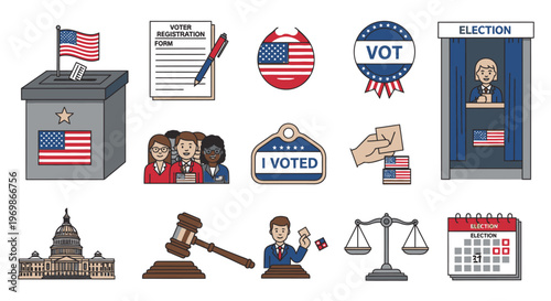 American Voting and Legal Icons.