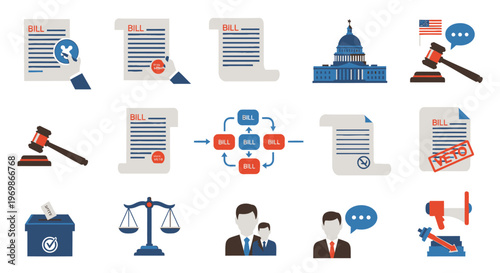law legal justice system icons.