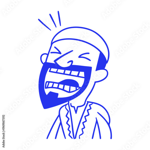 Laughing Bearded Man Cartoon Doodle Illustration