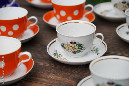 Rustic tea utensils on a wooden table.               